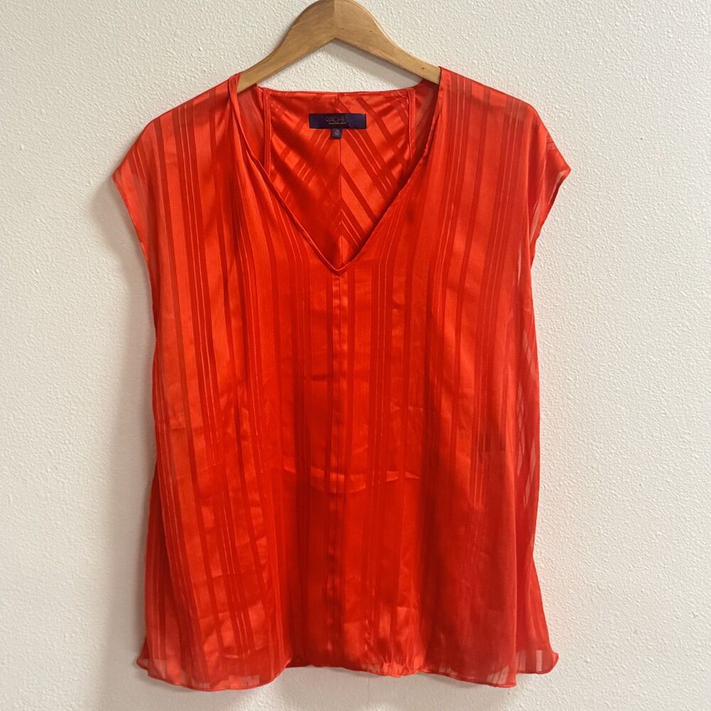 Rachel Rachel Roy 1X Neon Tigerlily V-Neck Striped Blouse NWT